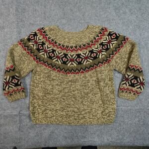 Eddie Bauer Sweater Womens Small Fair Isle Nordic Ski Knit Old Money Wool Crew
